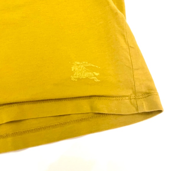 Yellow mustard Burberry 3/4 sleeve tee with plaid detail S - Picture 4 of 5